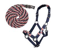 HKM Santa Rosa - Set cavezza con gancio antipanico, colore: rosso vinaccia/navy/beige, taglia pony