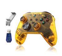 HKOORLAMULS Controller di gioco wireless G6 dal design ergonomico, BT 5.3, sensazione corporea a sei assi, joystick Hall, 400 mAh, texture antiscivolo, 20 ore di gioco (yellow-holder+receiver)