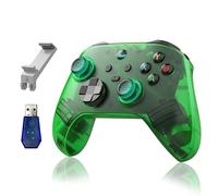 HKOORLAMULS Controller di gioco wireless G6 dal design ergonomico, BT 5.3, sensazione corporea a sei assi, joystick Hall, 400 mAh, texture antiscivolo, 20 ore di gioco (green-holder+receiver)