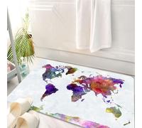 HKPOEQ Tappeto Bagno 50 x 80 cm,Tappetino in Microfibra, Tappeti Assorbente Antiscivolo,Acquerello, mappa del mondo disegnata a mano colorata dell'Asia e dell'Europa,Soffice Tappetini Doccia