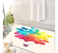HKPOEQ Tappeto Bagno 50 x 80 cm,Tappetino in Microfibra, Tappeti Assorbente Antiscivolo,Acquerello, Mongolfiera Colori dell'arcobaleno Belle forme del cuore Allegro Fe,Soffice Tappetini Doccia