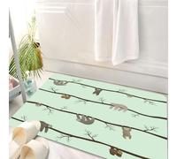 HKPOEQ Tappeto Bagno 50 x 80 cm,Tappetino in Microfibra, Tappeti Assorbente Antiscivolo,Acquerello tici bradipi appesi agli alberi modello disegnato a mano su un verde,Soffice Tappetini Doccia