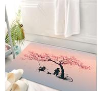 HKPOEQ Tappeto Bagno 50 x 80 cm,Tappetino in Microfibra, Tappeti Assorbente Antiscivolo,Albero della vita, bambini che giocano su un'altalena con pneumatici sotto il ciliegi,Soffice Tappetini Doccia