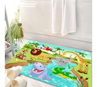 HKPOEQ Tappeto Bagno 50 x 80 cm,Tappetino in Microfibra, Tappeti Assorbente Antiscivolo,Allegri animali da safari si divertono in un'oasi lussureggiante,Soffice Tappetini Doccia