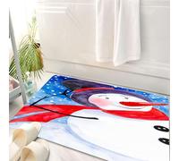 HKPOEQ Tappeto Bagno 50 x 80 cm,Tappetino in Microfibra, Tappeti Assorbente Antiscivolo,Allegro pupazzo di neve con sciarpa rossa e cappello blu che si diverte nella foresta,Soffice Tappetini Doccia