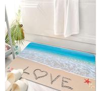 HKPOEQ Tappeto Bagno 50 x 80 cm,Tappetino in Microfibra, Tappeti Assorbente Antiscivolo,amore scritto su una spiaggia tropicale,Soffice Tappetini Doccia