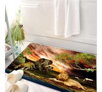HKPOEQ Tappeto Bagno 50 x 80 cm,Tappetino in Microfibra, Tappeti Assorbente Antiscivolo,Animali maestosi come elefanti, leoni e leopardi si radunano sull'acqua sotto il ciel,Soffice Tappetini Doccia