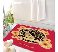 HKPOEQ Tappeto Bagno 50 x 80 cm,Tappetino in Microfibra, Tappeti Assorbente Antiscivolo,Anno del cane, petali in fiore con animali festosi,Soffice Tappetini Doccia