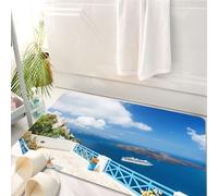 HKPOEQ Tappeto Bagno 50 x 80 cm,Tappetino in Microfibra, Tappeti Assorbente Antiscivolo,Architettura bianca nell'isola di Santorini, Grecia. Fiori sulla terrazza con vista m,Soffice Tappetini Doccia