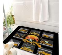 HKPOEQ Tappeto Bagno 50 x 80 cm,Tappetino in Microfibra, Tappeti Assorbente Antiscivolo,Arte architettonica urbana, una serie di accattivanti veicoli edili gialli con motivi,Soffice Tappetini Doccia
