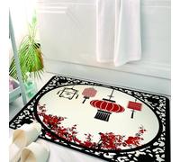 HKPOEQ Tappeto Bagno 50 x 80 cm,Tappetino in Microfibra, Tappeti Assorbente Antiscivolo,Arte tradizionale cinese delle lanterne, sta da forme rotonde ornate di lanterne cine,Soffice Tappetini Doccia