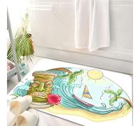 HKPOEQ Tappeto Bagno 50 x 80 cm,Tappetino in Microfibra, Tappeti Assorbente Antiscivolo,Avventura sulla spiaggia di Oasis, scene dell'isola Mentiki e della costa, maschere T,Soffice Tappetini Doccia