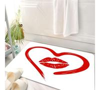 HKPOEQ Tappeto Bagno 50 x 80 cm,Tappetino in Microfibra, Tappeti Assorbente Antiscivolo,Bacio, cuore disegnato con il rossetto e impronta di labbra di donna R,Soffice Tappetini Doccia