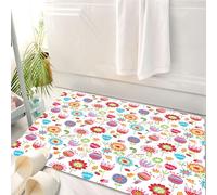 HKPOEQ Tappeto Bagno 50 x 80 cm,Tappetino in Microfibra, Tappeti Assorbente Antiscivolo,Bambini, giardino giocoso, prato colorato con fiori in fiore, fragole, uccelli, anima,Soffice Tappetini Doccia