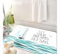 HKPOEQ Tappeto Bagno 50 x 80 cm,Tappetino in Microfibra, Tappeti Assorbente Antiscivolo,Barca a vela in mare e gabbiani intorno. Imitazione ad acquerello. Yacht sportivo a v,Soffice Tappetini Doccia