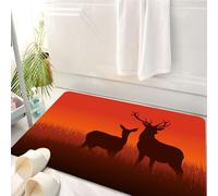 HKPOEQ Tappeto Bagno 50 x 80 cm,Tappetino in Microfibra, Tappeti Assorbente Antiscivolo,Caccia, illustrazione della silhouette di un cervo e di una cerva su un prato, animal,Soffice Tappetini Doccia