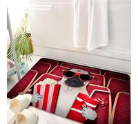 HKPOEQ Tappeto Bagno 50 x 80 cm,Tappetino in Microfibra, Tappeti Assorbente Antiscivolo,Carlino, cane divertente che guarda un film, popcorn, bibite e bicchieri, fotografia,Soffice Tappetini Doccia