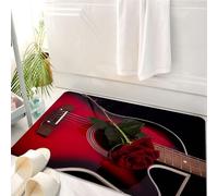 HKPOEQ Tappeto Bagno 50 x 80 cm,Tappetino in Microfibra, Tappeti Assorbente Antiscivolo,Chitarra rossa e nera, musicista spagnolo, Portogallo, fatta a mano, con tema d'amore,Soffice Tappetini Doccia