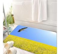 HKPOEQ Tappeto Bagno 50 x 80 cm,Tappetino in Microfibra, Tappeti Assorbente Antiscivolo,Cicogna gialla e blu che vola da sola con un cielo limpido sopra la primavera,Soffice Tappetini Doccia