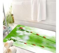 HKPOEQ Tappeto Bagno 50 x 80 cm,Tappetino in Microfibra, Tappeti Assorbente Antiscivolo,Coccinella sulle foglie sopra la rugiada, riflesso dell'acqua in un ambiente verde lu,Soffice Tappetini Doccia