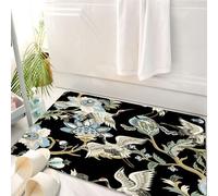 HKPOEQ Tappeto Bagno 50 x 80 cm,Tappetino in Microfibra, Tappeti Assorbente Antiscivolo,Con elementi ornamentali etnici giapponesi e gru. Fiori e foglie tradizionali per sta,Soffice Tappetini Doccia