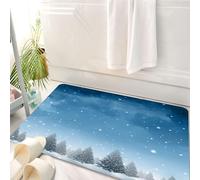 HKPOEQ Tappeto Bagno 50 x 80 cm,Tappetino in Microfibra, Tappeti Assorbente Antiscivolo,con una da foresta blu di pini su uno spazio innevato per la stagione natalizia e,Soffice Tappetini Doccia