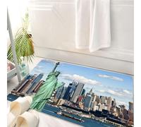 HKPOEQ Tappeto Bagno 50 x 80 cm,Tappetino in Microfibra, Tappeti Assorbente Antiscivolo,concetto di turismo fotografico skyline di New York City con la Statua della Libertà,Soffice Tappetini Doccia
