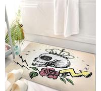 HKPOEQ Tappeto Bagno 50 x 80 cm,Tappetino in Microfibra, Tappeti Assorbente Antiscivolo,Corona del teschio, corona, rosa, corona, rosa e stile teschio opera d'arte con tesch,Soffice Tappetini Doccia