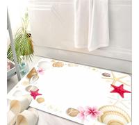 HKPOEQ Tappeto Bagno 50 x 80 cm,Tappetino in Microfibra, Tappeti Assorbente Antiscivolo,Coste con conchiglie, stelle marine e fiori, spiaggia con elementi dell'oceano e fior,Soffice Tappetini Doccia