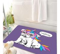 HKPOEQ Tappeto Bagno 50 x 80 cm,Tappetino in Microfibra, Tappeti Assorbente Antiscivolo,Cucciolo di Bulldog con un costume colorato con parrucca, corno e coda da unicorno. I,Soffice Tappetini Doccia