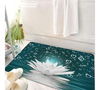 HKPOEQ Tappeto Bagno 50 x 80 cm,Tappetino in Microfibra, Tappeti Assorbente Antiscivolo,Cuore di sogno di fiore di loto bianco che galleggia nell'acqua, bellissimo verde,Soffice Tappetini Doccia