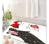 HKPOEQ Tappeto Bagno 50 x 80 cm,Tappetino in Microfibra, Tappeti Assorbente Antiscivolo,Decorazione bizzarra, Cappuccetto Rosso ama il lupo orribile e malvagio,Soffice Tappetini Doccia
