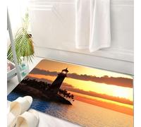HKPOEQ Tappeto Bagno 50 x 80 cm,Tappetino in Microfibra, Tappeti Assorbente Antiscivolo,Decorazione del faro, tramonto con il faro sull'isola nel Me,Soffice Tappetini Doccia