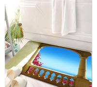 HKPOEQ Tappeto Bagno 50 x 80 cm,Tappetino in Microfibra, Tappeti Assorbente Antiscivolo,Decorazione del patio, balcone antico con vista sul Mediterraneo Bougainvillea Mallor,Soffice Tappetini Doccia
