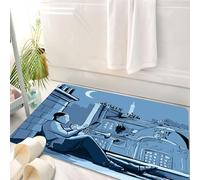 HKPOEQ Tappeto Bagno 50 x 80 cm,Tappetino in Microfibra, Tappeti Assorbente Antiscivolo,Decorazione musicale jazz, trombettisti su un tetto a Parigi di notte, illustrazione,Soffice Tappetini Doccia