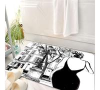HKPOEQ Tappeto Bagno 50 x 80 cm,Tappetino in Microfibra, Tappeti Assorbente Antiscivolo,Decorazioni della città di Parigi, elegante giovane donna in abito nero a Parigi,Soffice Tappetini Doccia