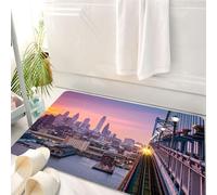 HKPOEQ Tappeto Bagno 50 x 80 cm,Tappetino in Microfibra, Tappeti Assorbente Antiscivolo,delfia sotto un tramonto viola e nebbioso. Un treno in arrivo attraversa il ponte Ben,Soffice Tappetini Doccia