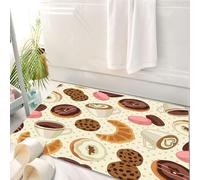 HKPOEQ Tappeto Bagno 50 x 80 cm,Tappetino in Microfibra, Tappeti Assorbente Antiscivolo,Deliziosi biscotti al cioccolato colorati, ciambelle e tazze di caffè con motivo gial,Soffice Tappetini Doccia