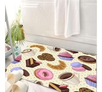 HKPOEQ Tappeto Bagno 50 x 80 cm,Tappetino in Microfibra, Tappeti Assorbente Antiscivolo,Deliziosi cupcake al cioccolato colorati, biscotti, torte, ciambelle e tazze di caffè,Soffice Tappetini Doccia