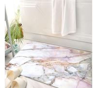 HKPOEQ Tappeto Bagno 50 x 80 cm,Tappetino in Microfibra, Tappeti Assorbente Antiscivolo,Design in marmo, aspetto liscio, delicato motivo a strisce in rosa, bianco e marrone,Soffice Tappetini Doccia