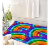HKPOEQ Tappeto Bagno 50 x 80 cm,Tappetino in Microfibra, Tappeti Assorbente Antiscivolo,Disegno a mosaico rotondo, cerchi sovrapposti, che formano un motivo arcobaleno lumin,Soffice Tappetini Doccia