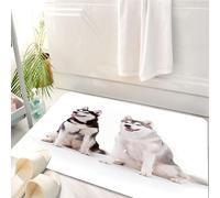 HKPOEQ Tappeto Bagno 50 x 80 cm,Tappetino in Microfibra, Tappeti Assorbente Antiscivolo,Due cani husky sono seduti uno accanto all'altro, i loro occhi espressivi e le loro b,Soffice Tappetini Doccia