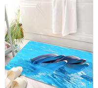 HKPOEQ Tappeto Bagno 50 x 80 cm,Tappetino in Microfibra, Tappeti Assorbente Antiscivolo,Due delfini in una piscina blu brillante, che mostrano la loro amichevole e interessa,Soffice Tappetini Doccia