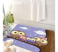 HKPOEQ Tappeto Bagno 50 x 80 cm,Tappetino in Microfibra, Tappeti Assorbente Antiscivolo,Famiglia di uccelli in stile gufo, madre, padre, figlia, figlio, seduti su un ramo, i,Soffice Tappetini Doccia