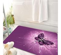 HKPOEQ Tappeto Bagno 50 x 80 cm,Tappetino in Microfibra, Tappeti Assorbente Antiscivolo,Farfalla viola decorata con motivi lucidi e gocce d'acqua su sfondo viola,Soffice Tappetini Doccia