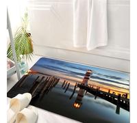 HKPOEQ Tappeto Bagno 50 x 80 cm,Tappetino in Microfibra, Tappeti Assorbente Antiscivolo,Faro al crepuscolo, un faro a strisce che brilla come un lago sotto un lago al crepus,Soffice Tappetini Doccia