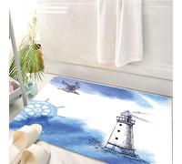 HKPOEQ Tappeto Bagno 50 x 80 cm,Tappetino in Microfibra, Tappeti Assorbente Antiscivolo,faro con paesaggio marino all'orizzonte con un illustrazione vettoriale,Soffice Tappetini Doccia