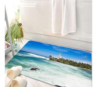 HKPOEQ Tappeto Bagno 50 x 80 cm,Tappetino in Microfibra, Tappeti Assorbente Antiscivolo,Faro dell'isola tropicale con palme, rocce, spiaggia ondulata, oceano, blu,Soffice Tappetini Doccia