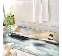 HKPOEQ Tappeto Bagno 50 x 80 cm,Tappetino in Microfibra, Tappeti Assorbente Antiscivolo,Faro, mare in tempesta dipinto ad olio che schizza la luna e il,Soffice Tappetini Doccia