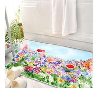 HKPOEQ Tappeto Bagno 50 x 80 cm,Tappetino in Microfibra, Tappeti Assorbente Antiscivolo,Fiore acquerello, giardino estivo floreale con erba e fiori, illustrazione d'amore,Soffice Tappetini Doccia